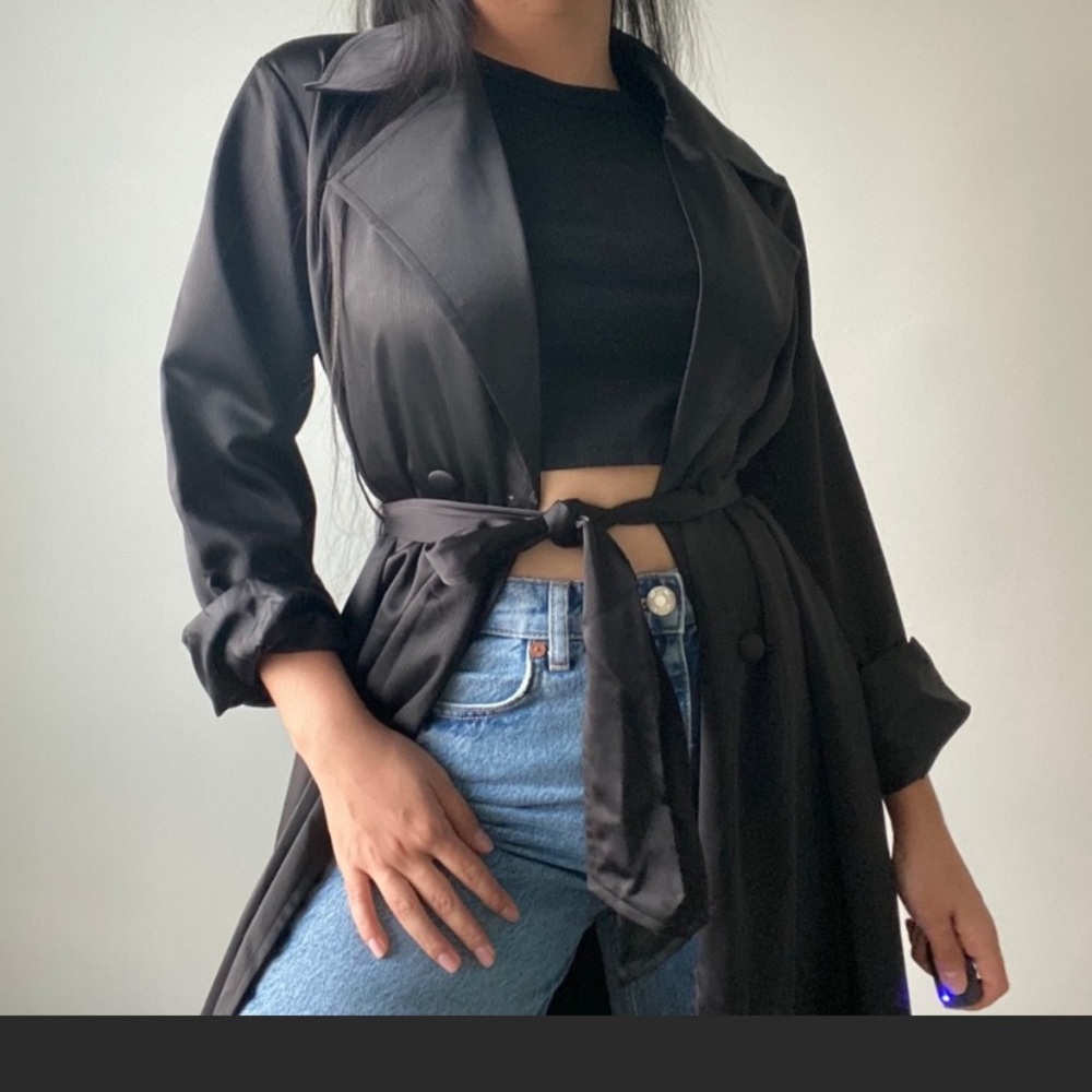 Black satin trench coat Missguided